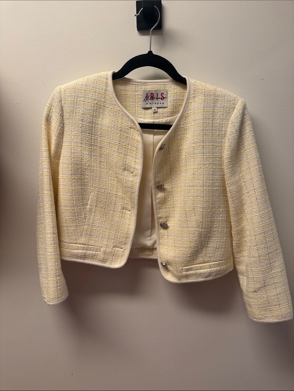 Women's Butter Yellow Tweed Cropped Jacket